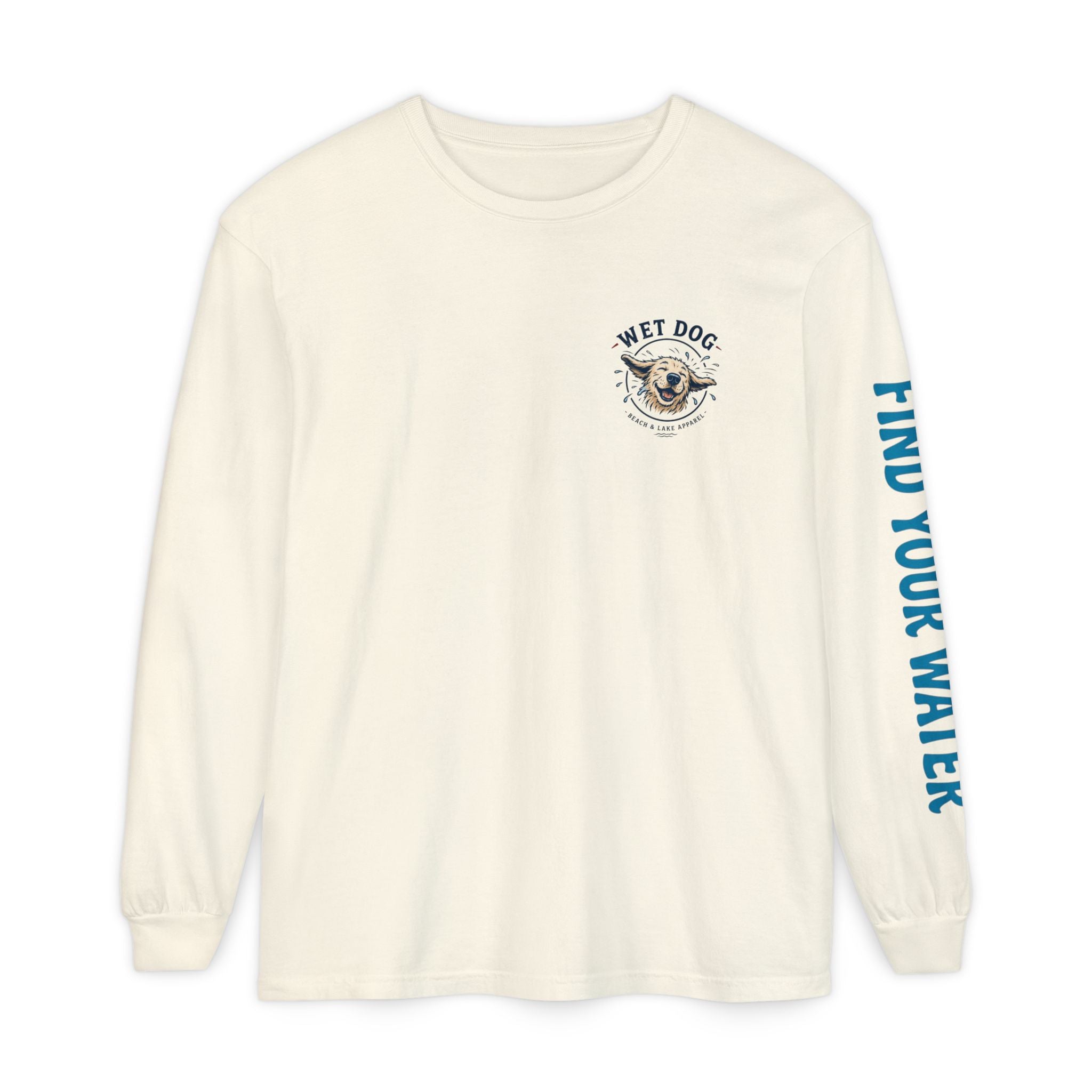 Wet Dog Shake Logo Long Sleeve T-Shirt | Find Your Water sleeve print