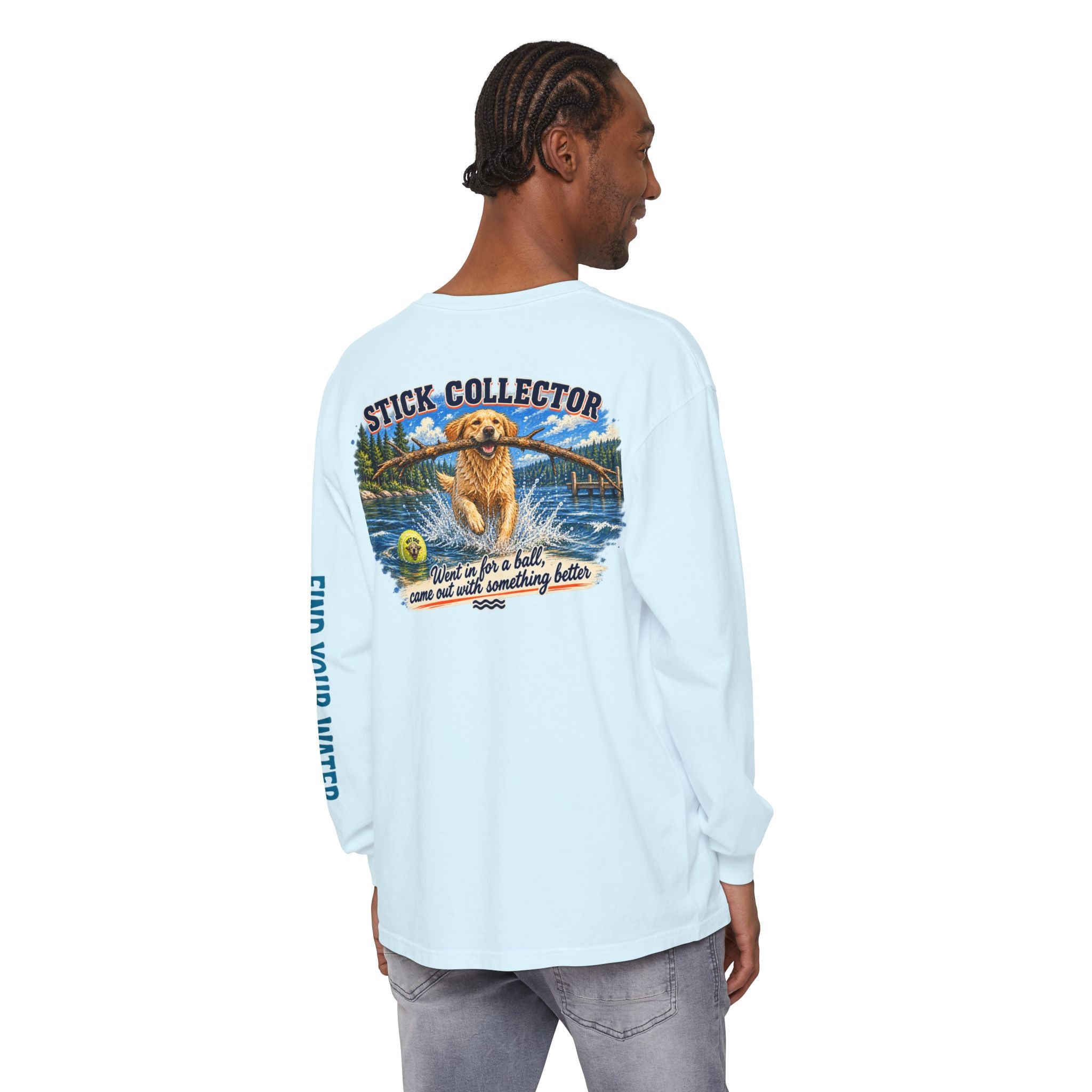 Wet Dog "Stick Collector" graphic Long Sleeve T-Shirt | find your water sleeve print