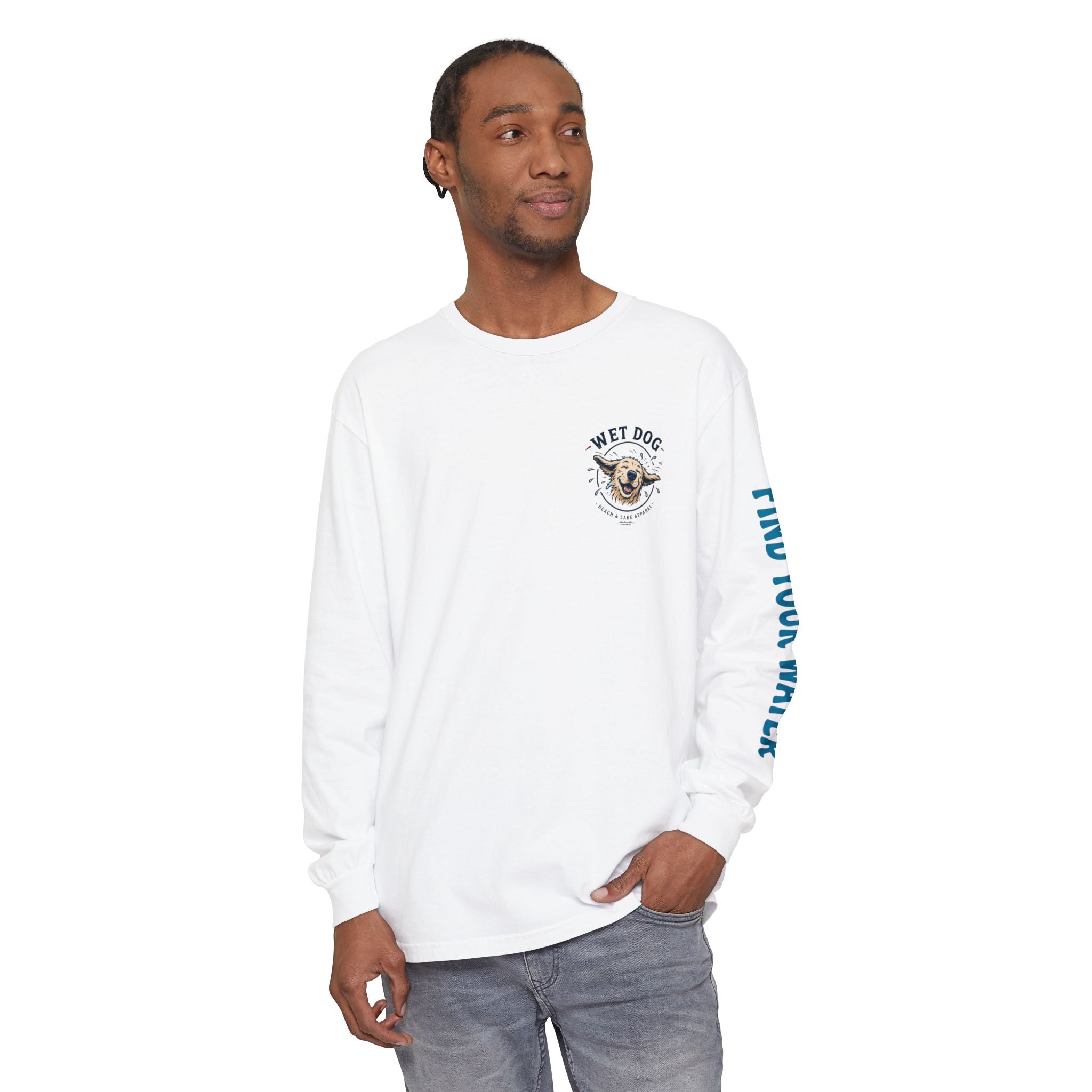 Wet Dog Shake Logo Long Sleeve T-Shirt | Find Your Water sleeve print
