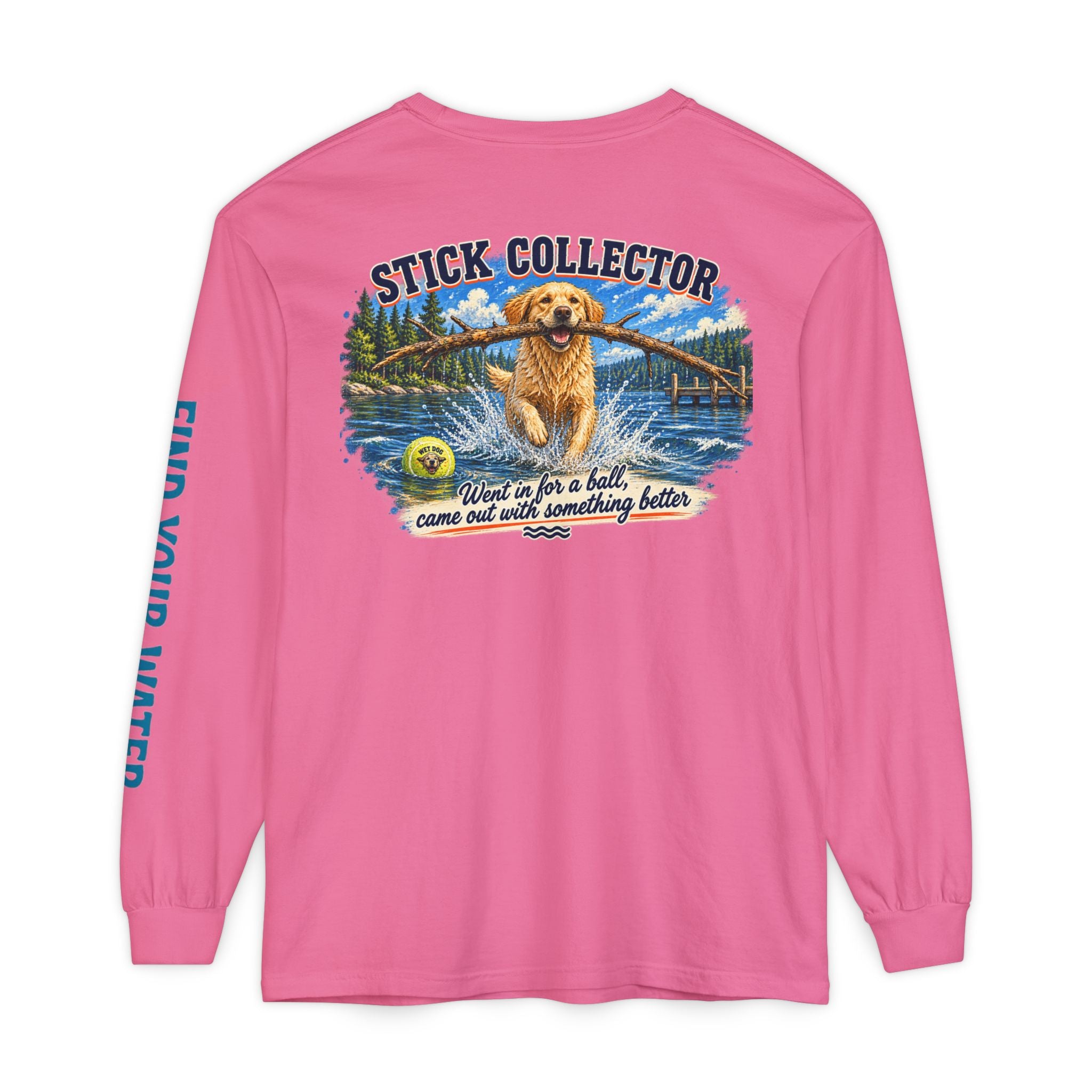 Wet Dog "Stick Collector" graphic Long Sleeve T-Shirt | find your water sleeve print