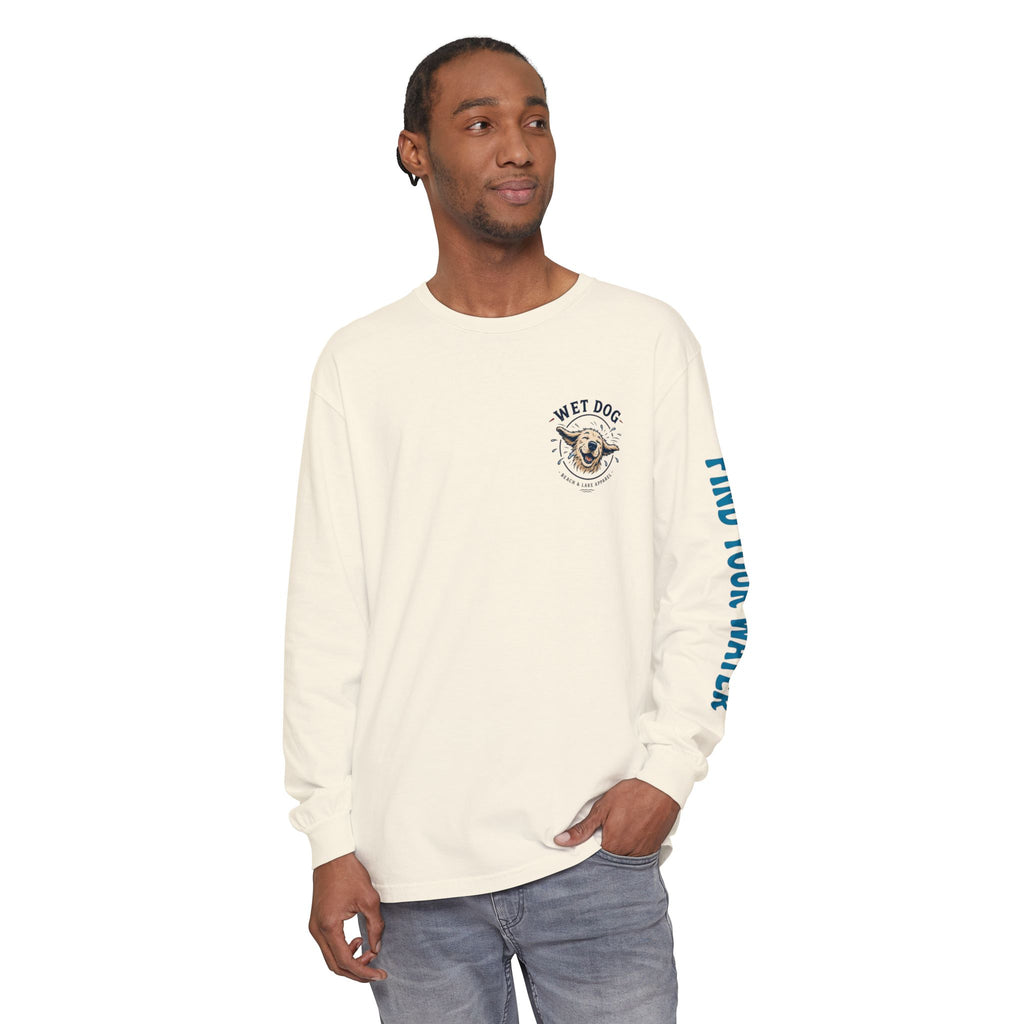 Wet Dog Shake Logo Long Sleeve T-Shirt | Find Your Water sleeve print