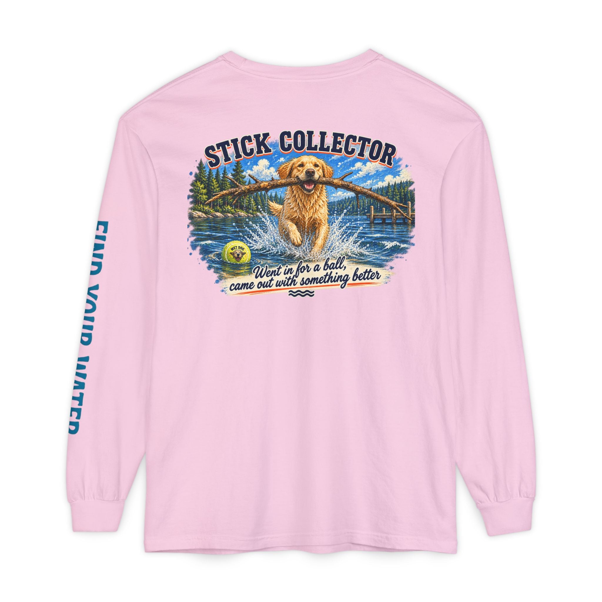 Wet Dog "Stick Collector" graphic Long Sleeve T-Shirt | find your water sleeve print