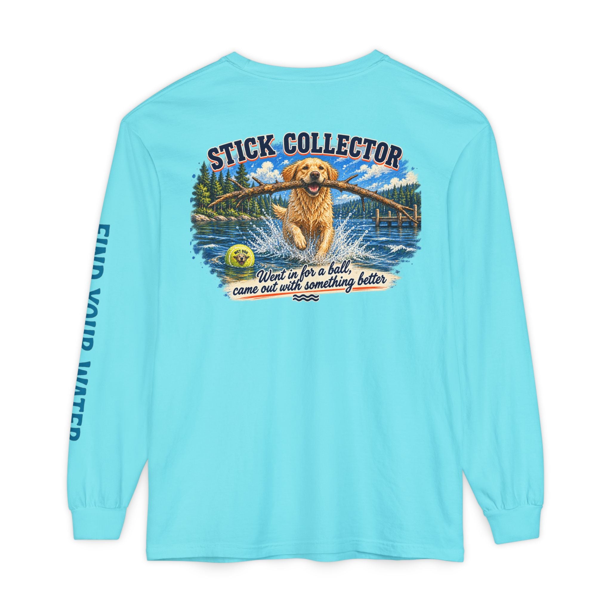 Wet Dog "Stick Collector" graphic Long Sleeve T-Shirt | find your water sleeve print