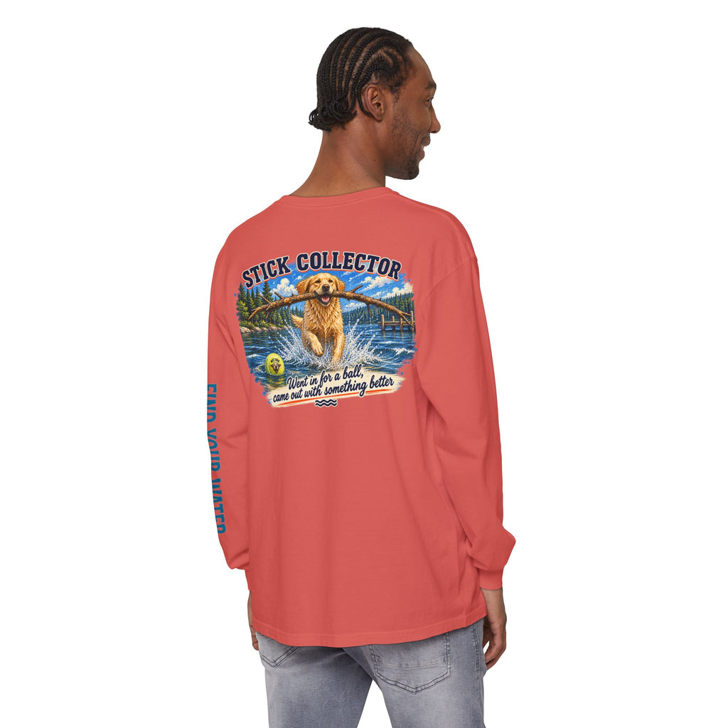 Wet Dog "Stick Collector" graphic Long Sleeve T-Shirt | find your water sleeve print