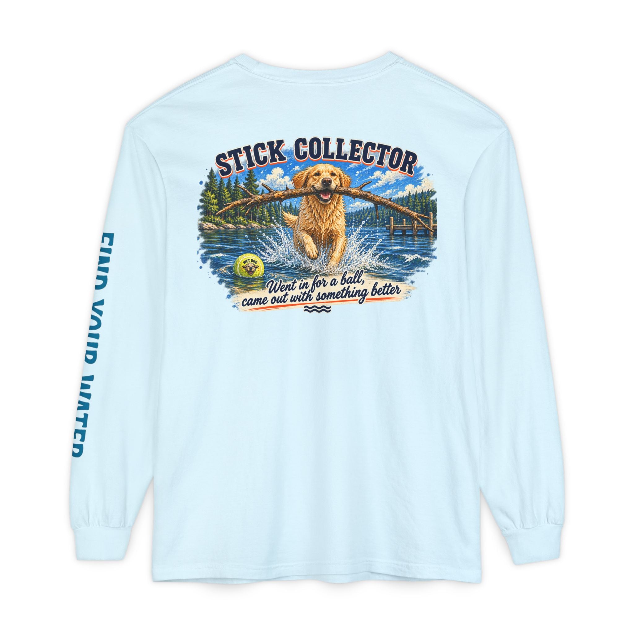 Wet Dog "Stick Collector" graphic Long Sleeve T-Shirt | find your water sleeve print