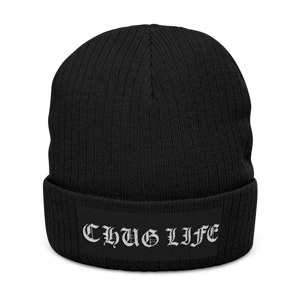 Chug Life Ribbed Knit Beanie — Embroidered Cuff Beanie Hat