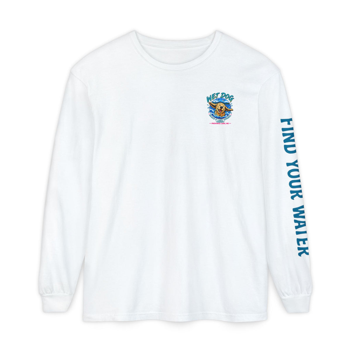 Province Lake Sunset Boat Long Sleeve Tee — "Find Your Water"