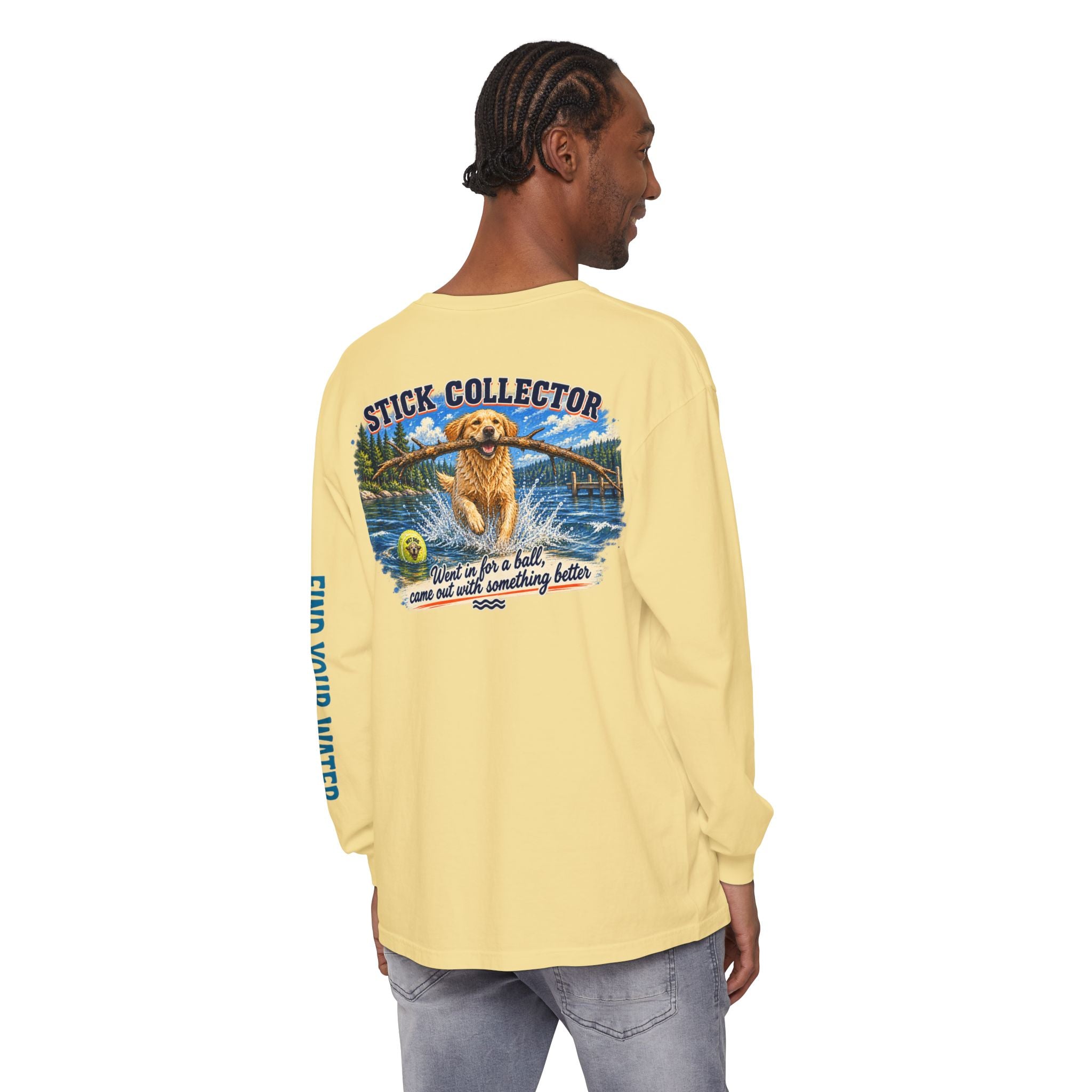 Wet Dog "Stick Collector" graphic Long Sleeve T-Shirt | find your water sleeve print