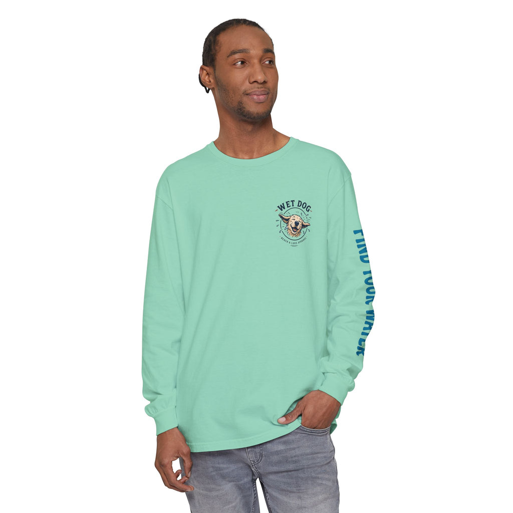 Wet Dog Shake Logo Long Sleeve T-Shirt | Find Your Water sleeve print