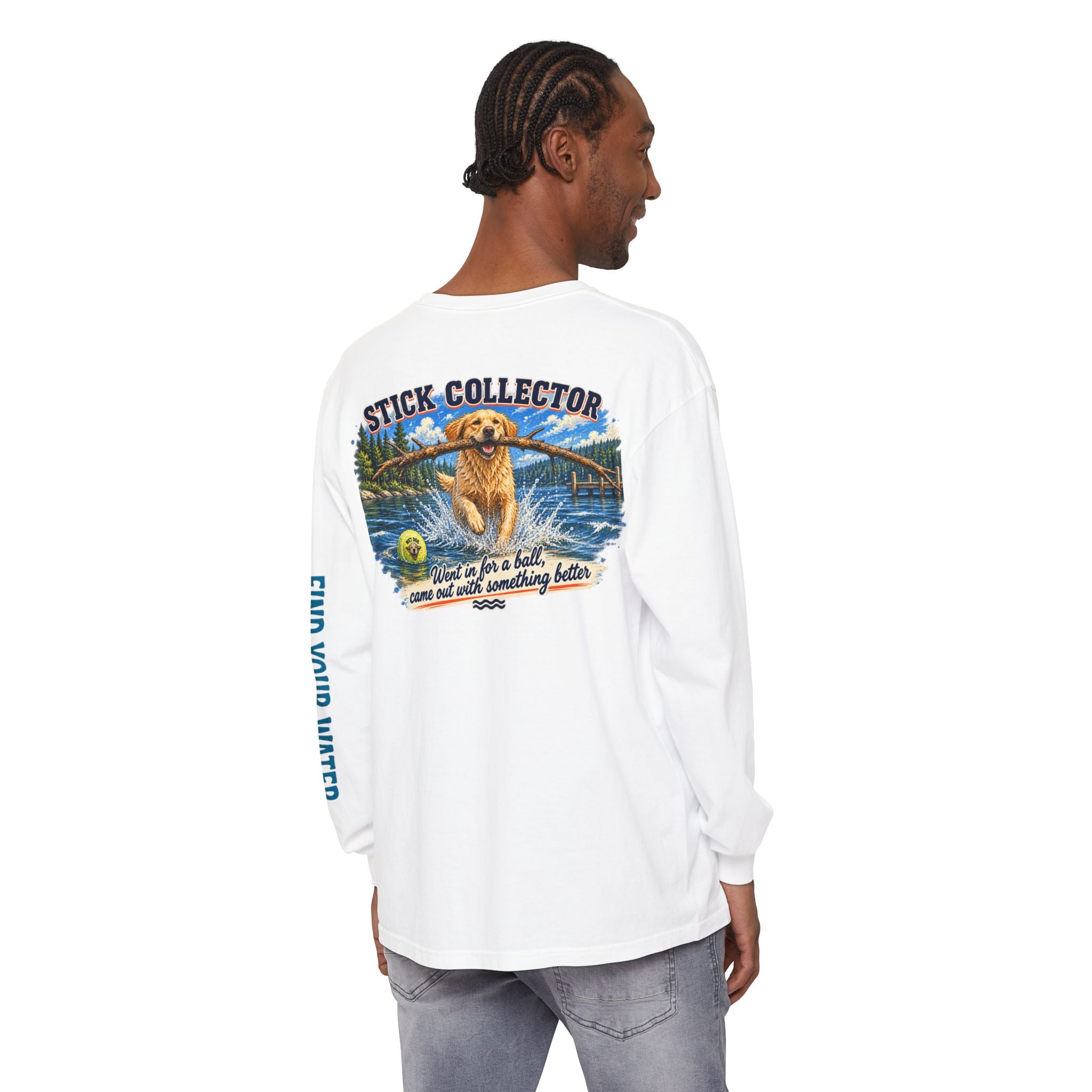 Wet Dog "Stick Collector" graphic Long Sleeve T-Shirt | find your water sleeve print