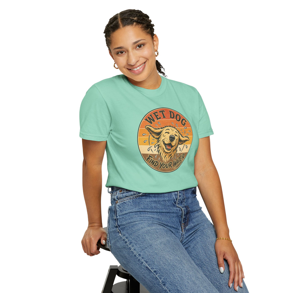 Wet Dog Find Your Water T-shirt | Retro Golden Retriever Graphic