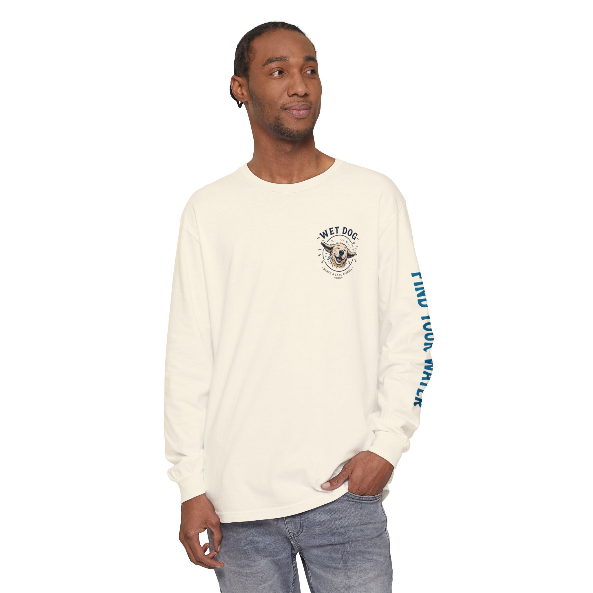 Wet Dog "Stick Collector" graphic Long Sleeve T-Shirt | find your water sleeve print