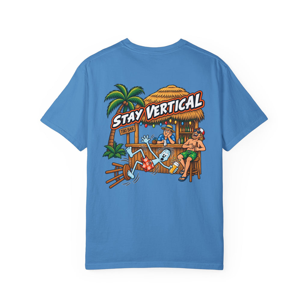 Stay Vertical Fall off Bar Stool T-shirt | Tropical Beach Bar Stool Fall