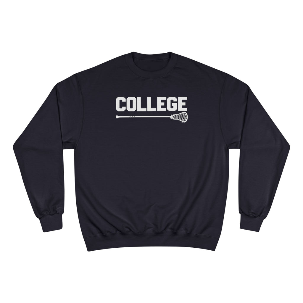 College Lacrosse Champion Sweatshirt – 'COLLEGE' Text with Lacrosse Stick Crewneck