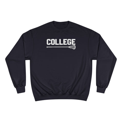 College Lacrosse Champion Sweatshirt – 'COLLEGE' Text with Lacrosse Stick Crewneck