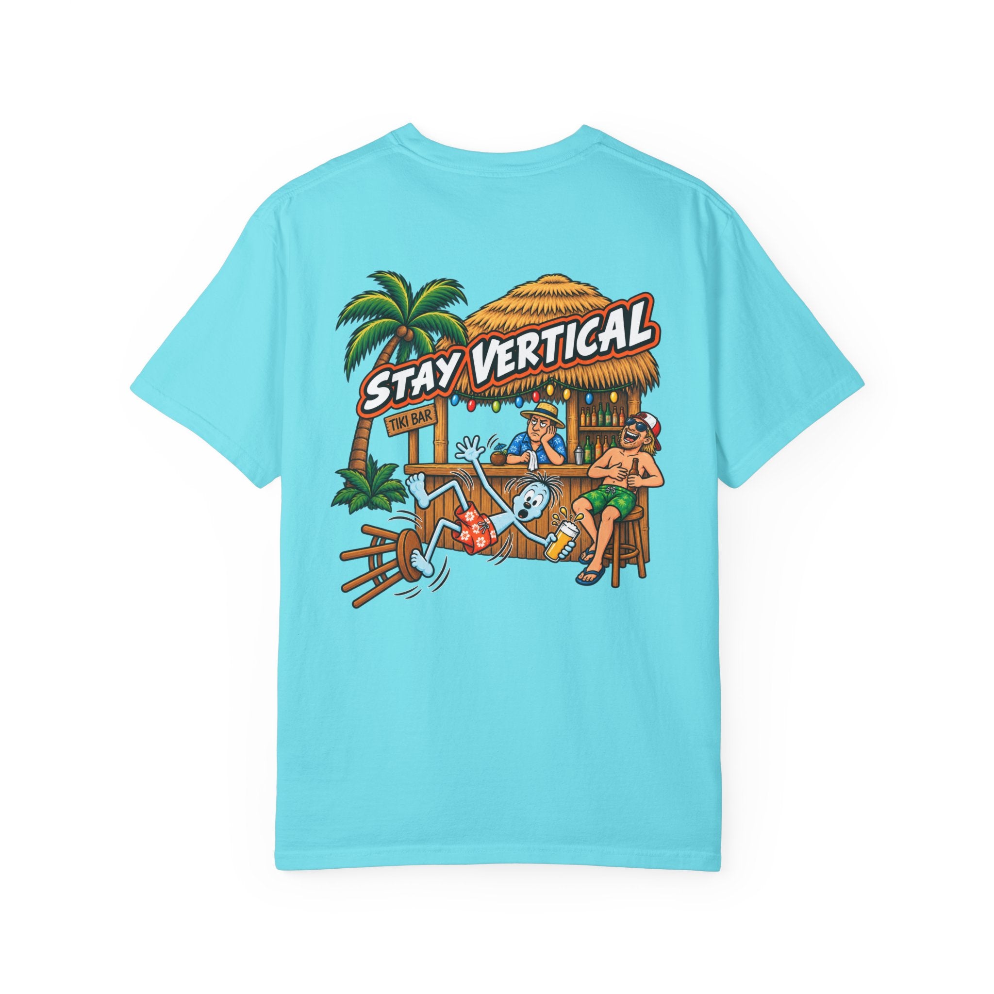 Stay Vertical Fall off Bar Stool T-shirt | Tropical Beach Bar Stool Fall
