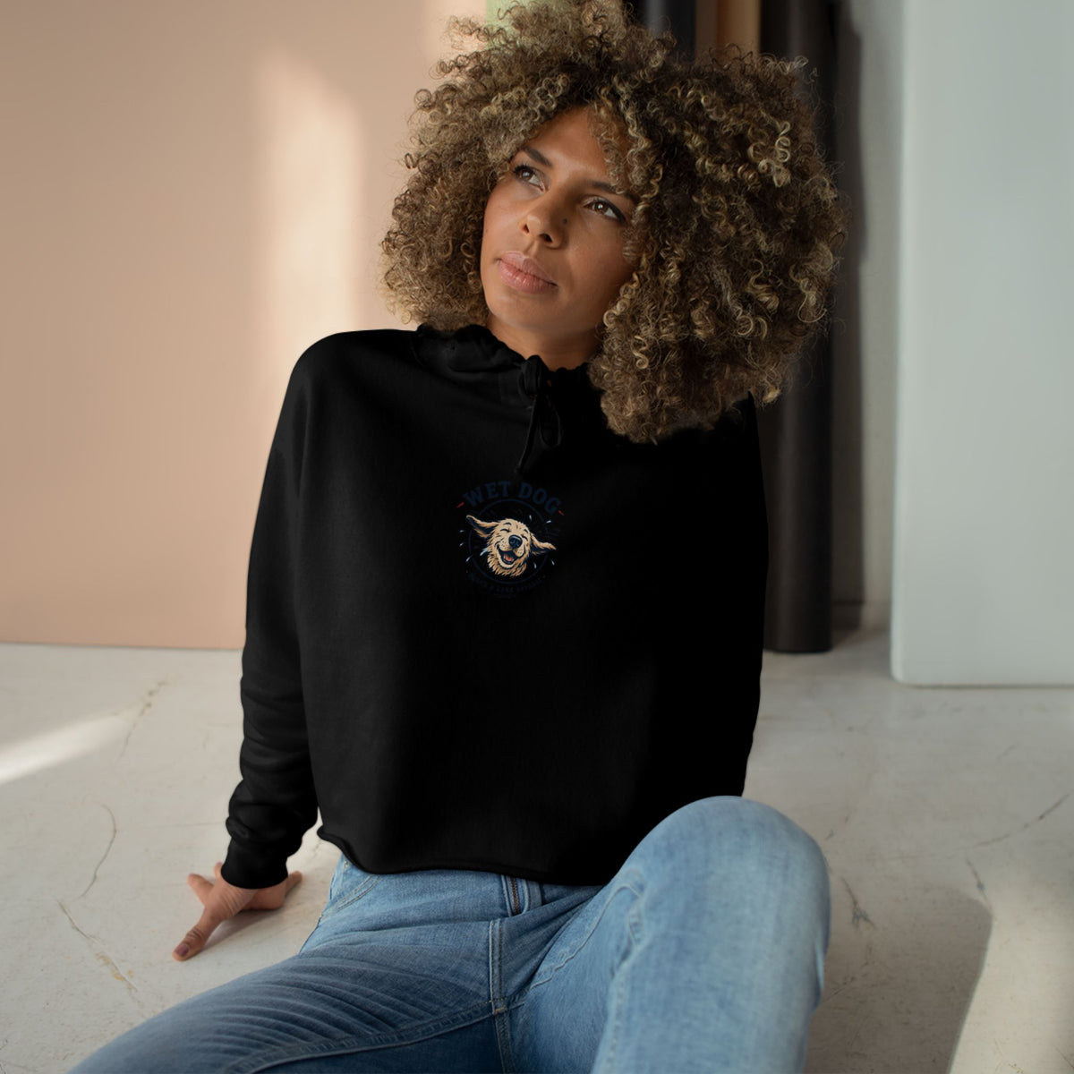 Wet Dog Cropped Hoodie — “Find Your Water” Cute Dog Graphic Crop Sweatshirt