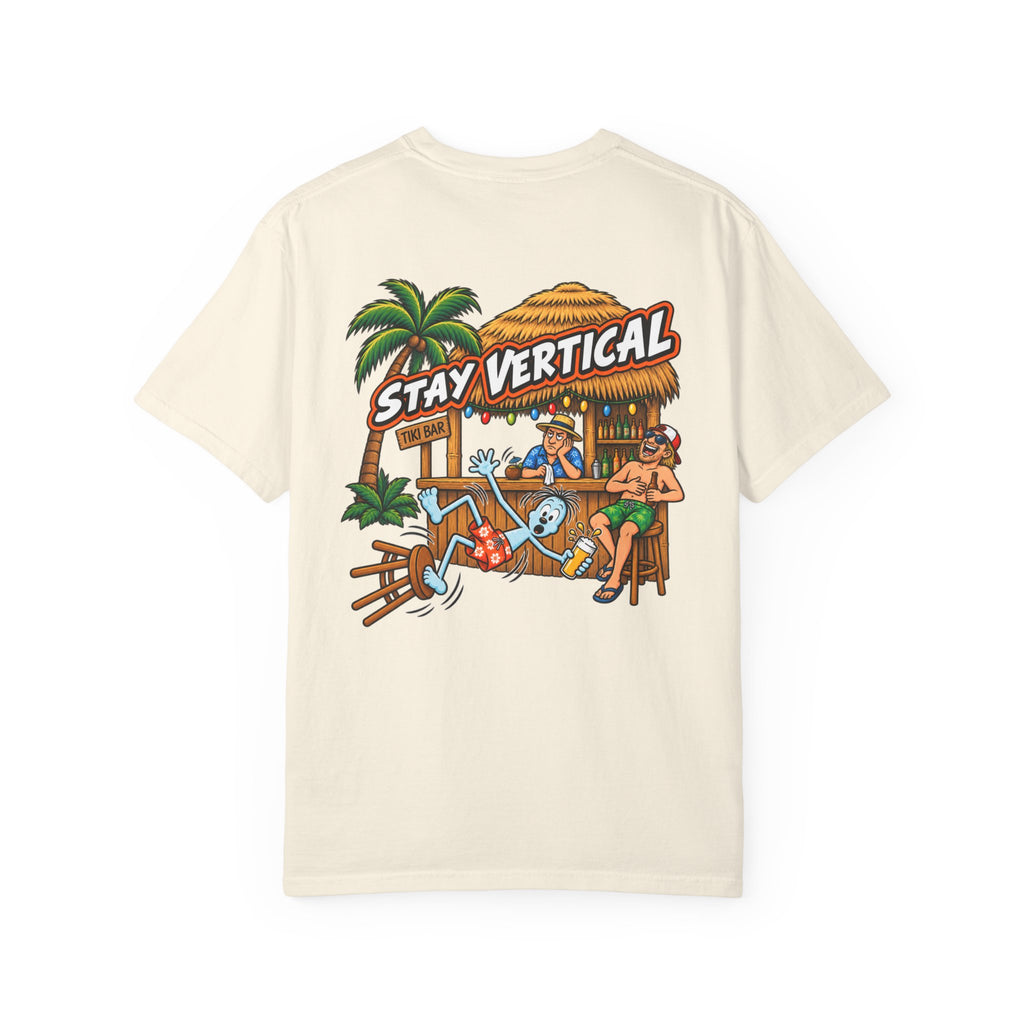 Stay Vertical Fall off Bar Stool T-shirt | Tropical Beach Bar Stool Fall
