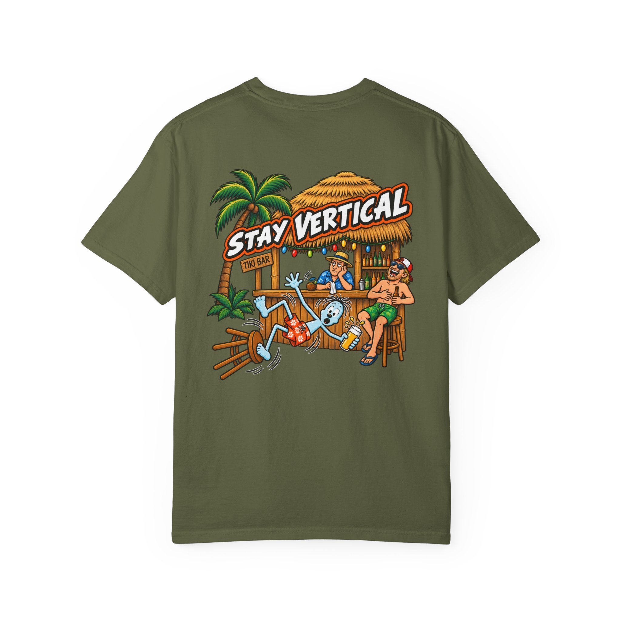Stay Vertical Fall off Bar Stool T-shirt | Tropical Beach Bar Stool Fall