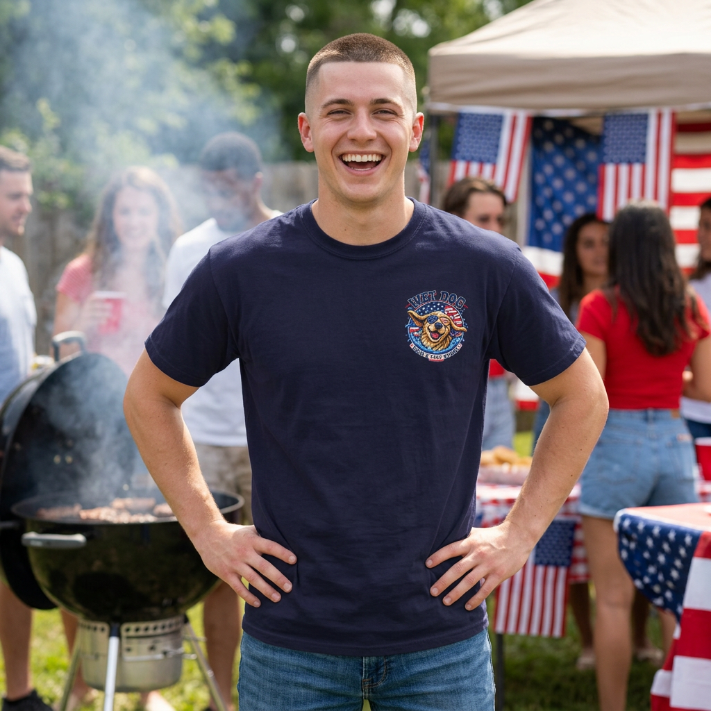 Patriotic Wet Dog T-shirt | Beach & Lake Apparel