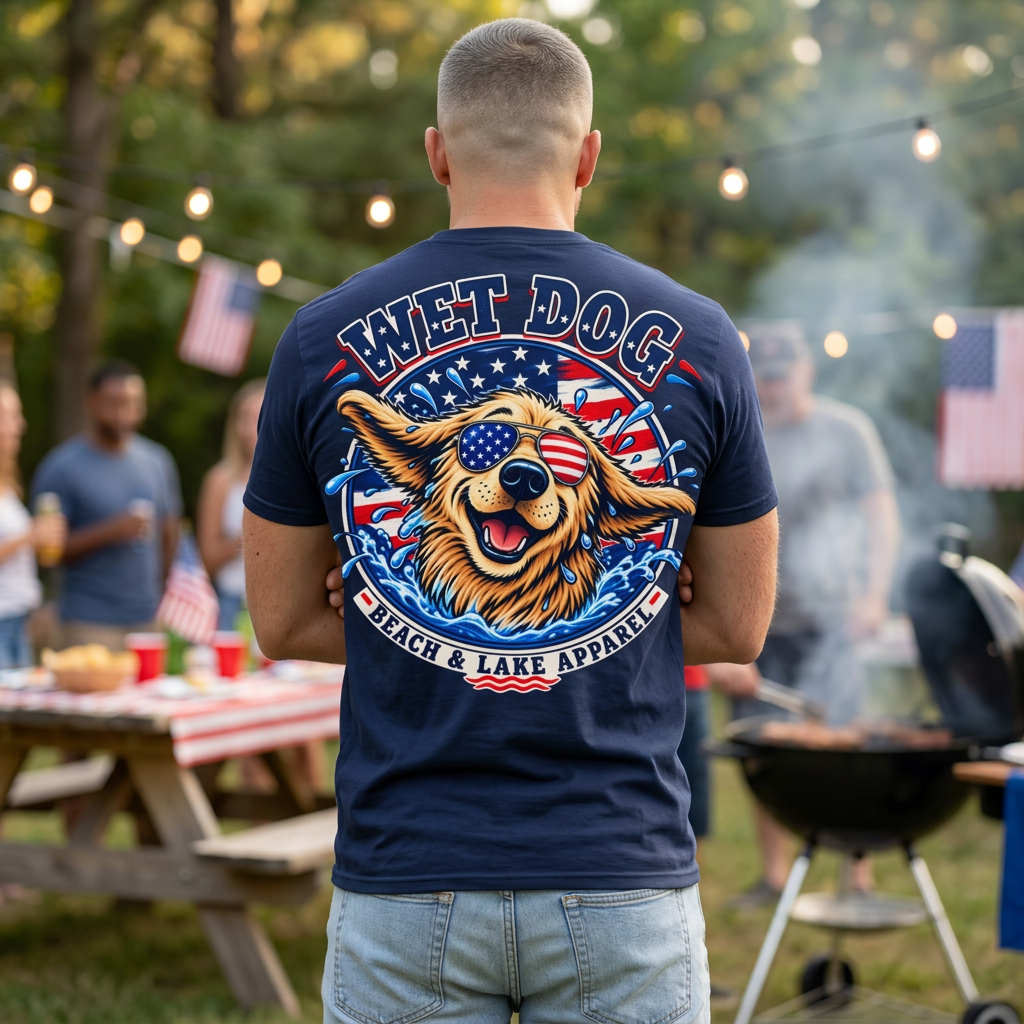 Patriotic Wet Dog T-shirt | Beach & Lake Apparel