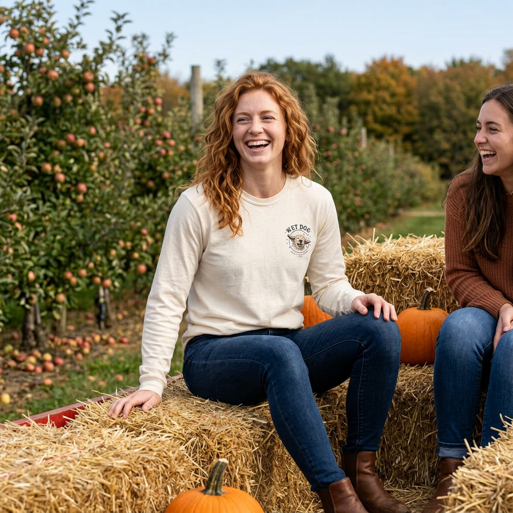 Autumn Leaves Shake Wet Dog Long Sleeve T-Shirt | Beach & Lake Apparel