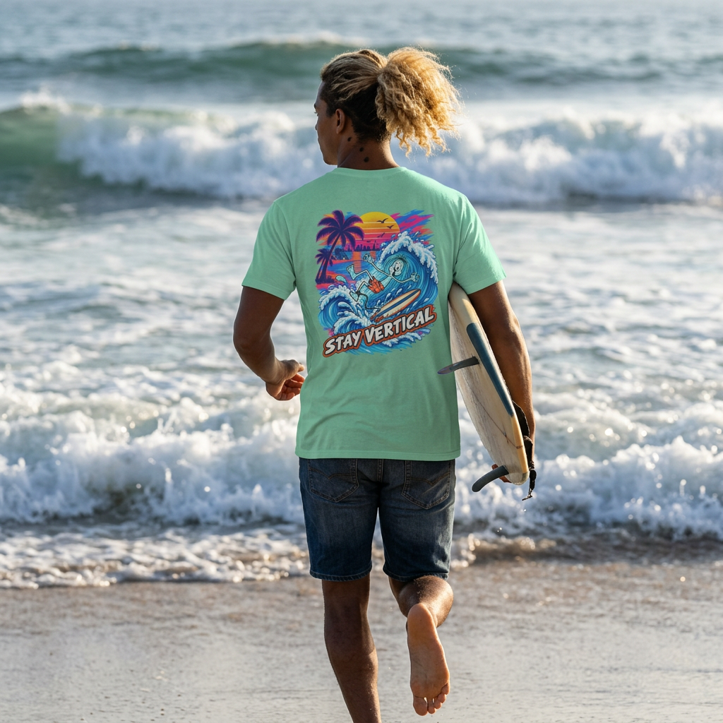 Stay Vertical Surfing Shirt | Surf Wave Sunset T-Shirt