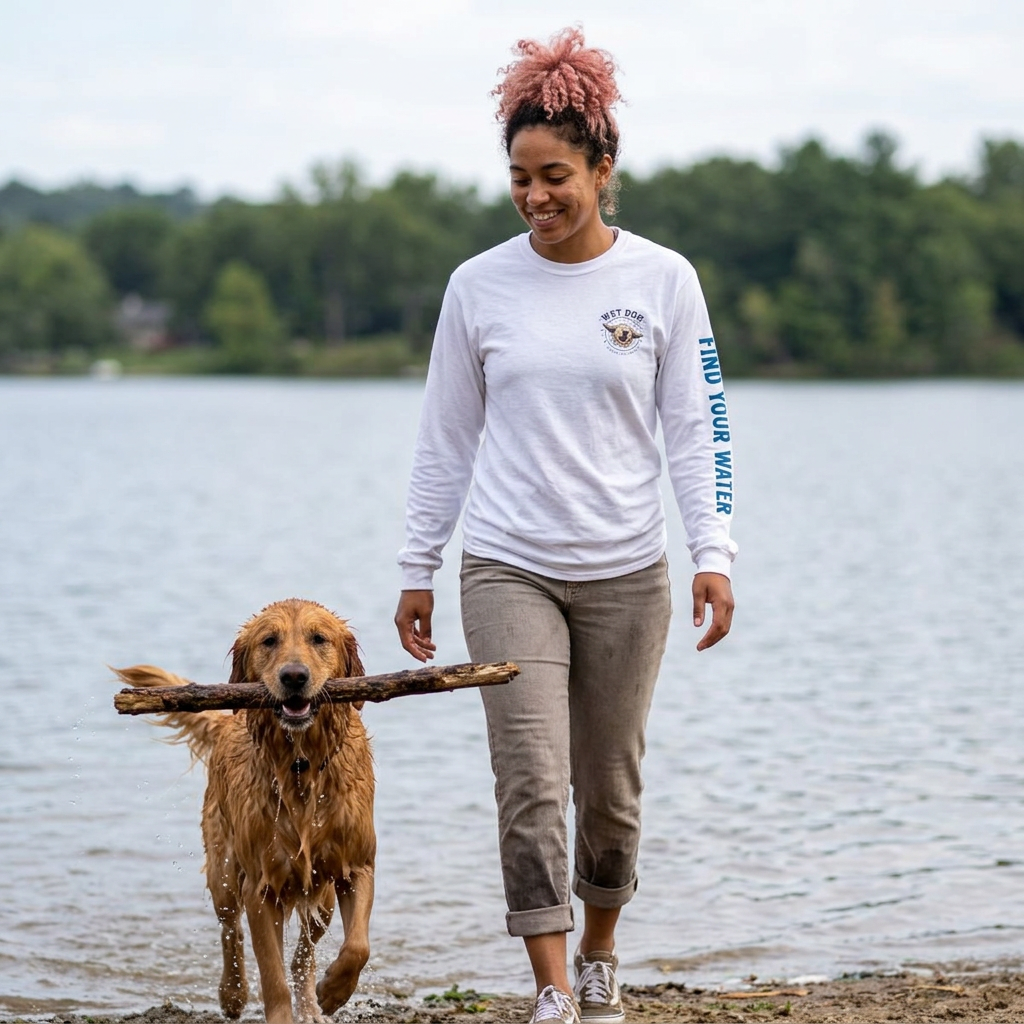 Wet Dog "Stick Collector" graphic Long Sleeve T-Shirt | find your water sleeve print