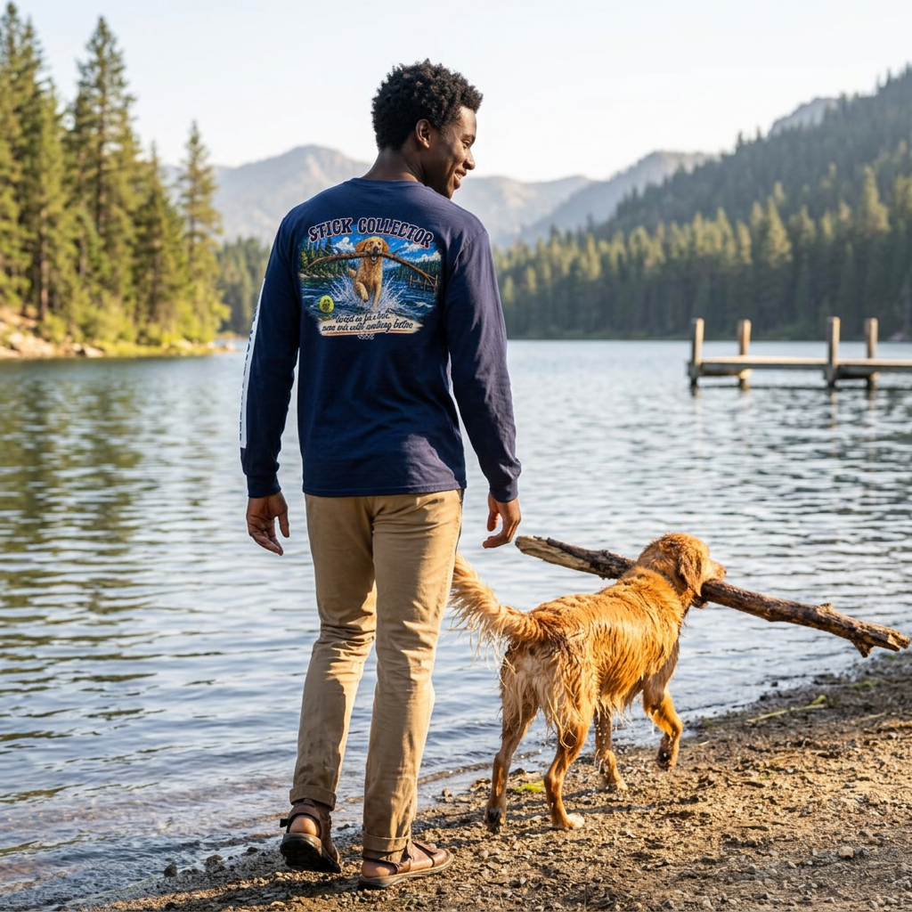 Wet Dog "Stick Collector" graphic Long Sleeve T-Shirt | find your water sleeve print