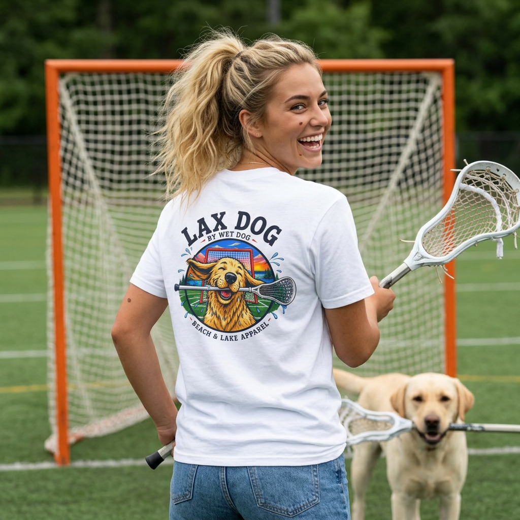 Lax Dog Unisex T-Shirt — Wet Dog Lax Lacrosse Beach Graphic Tee