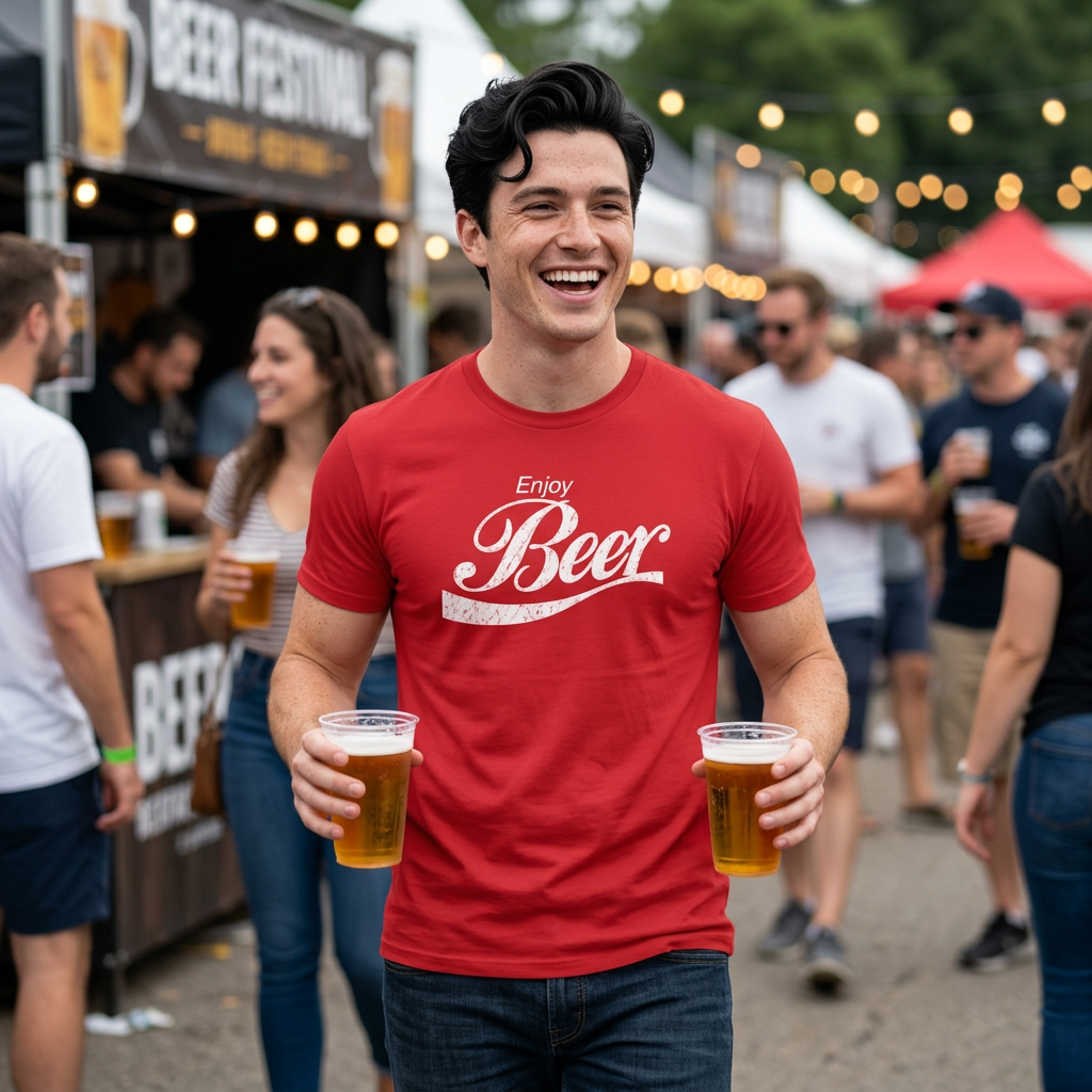 Enjoy Beer T‑Shirt — Vintage Script Beer Tee for Brewers & Beer Lovers