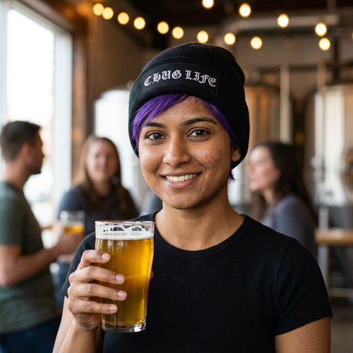 Chug Life Ribbed Knit Beanie — Embroidered Cuff Beanie Hat