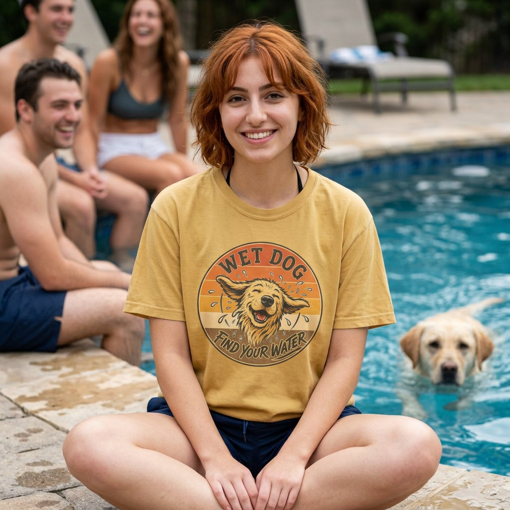 Wet Dog Find Your Water T-shirt | Retro Golden Retriever Graphic