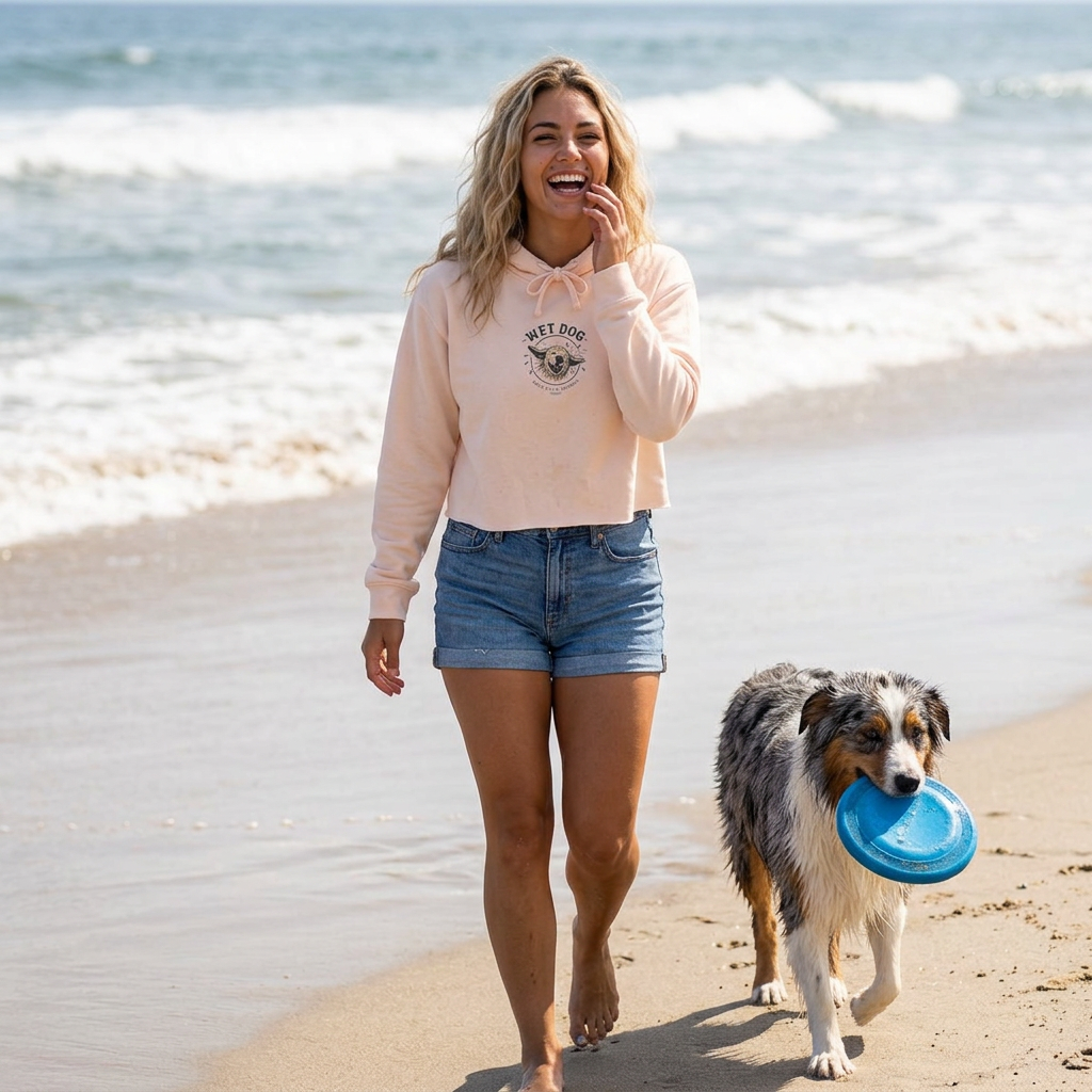 Wet Dog Cropped Hoodie — “Find Your Water” Cute Dog Graphic Crop Sweatshirt