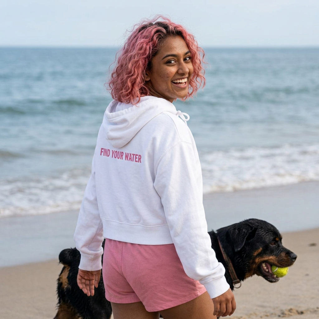 Wet Dog Cropped Hoodie — “Find Your Water” Cute Dog Graphic Crop Sweatshirt