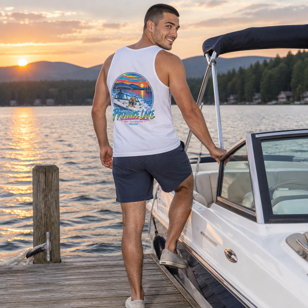 Province Lake Boat Tank Top — Retro Sunset Beach Vibe