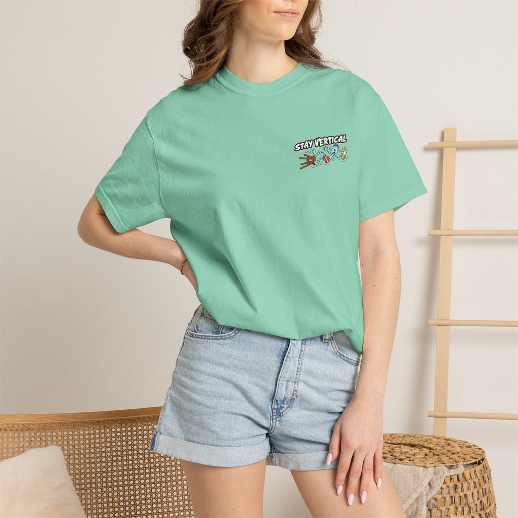 Stay Vertical Fall off Bar Stool T-shirt | Tropical Beach Bar Stool Fall