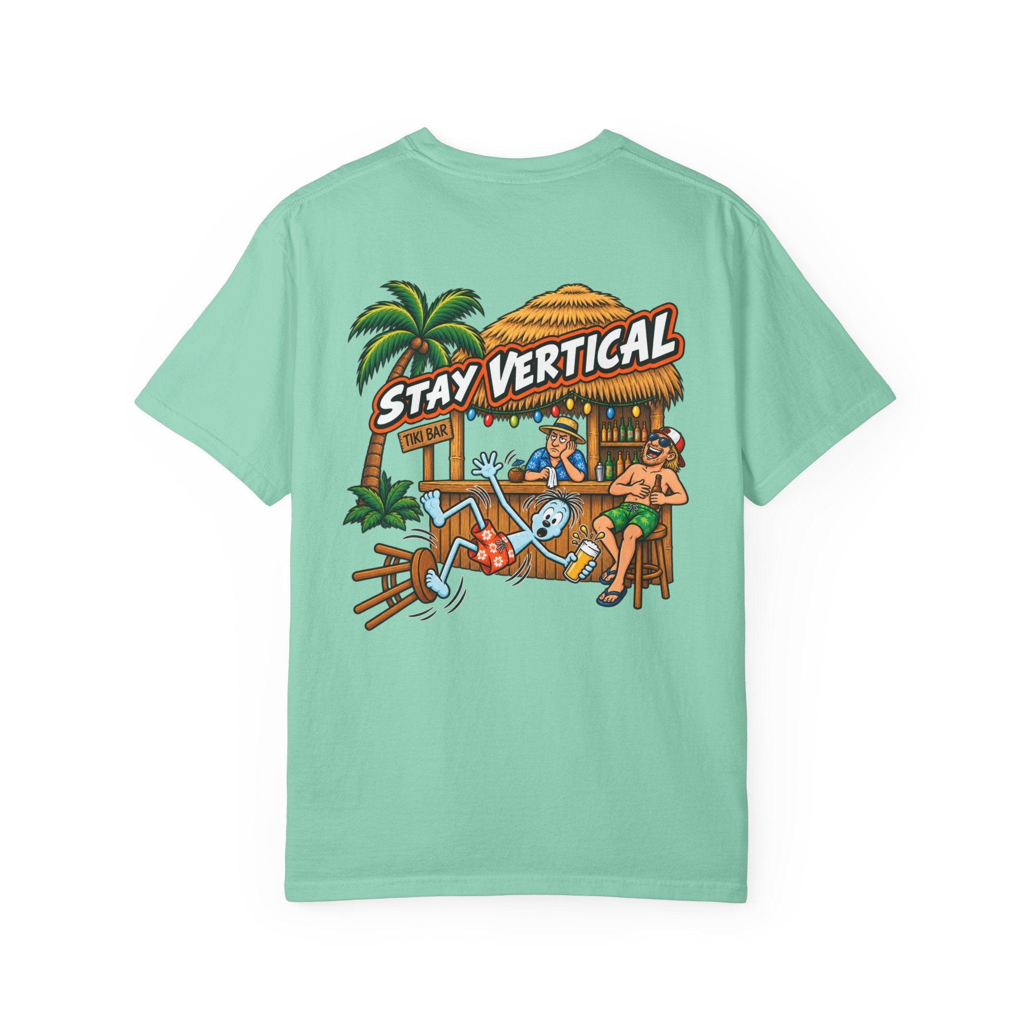 Stay Vertical Fall off Bar Stool T-shirt | Tropical Beach Bar Stool Fall