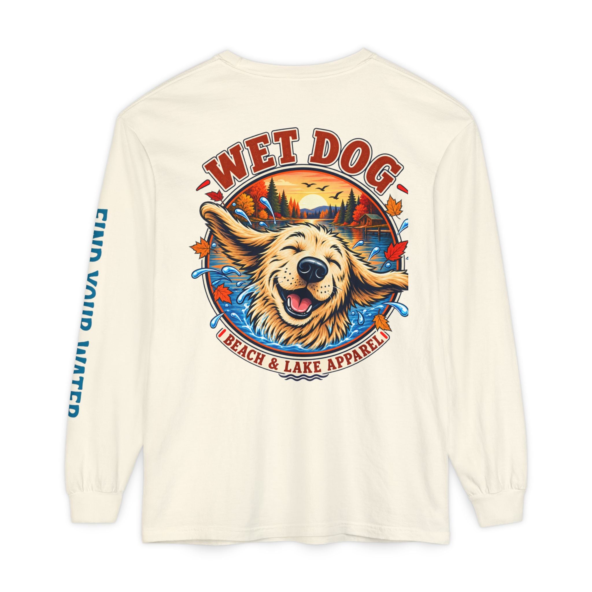 Autumn Leaves Shake Wet Dog Long Sleeve T-Shirt | Beach & Lake Apparel