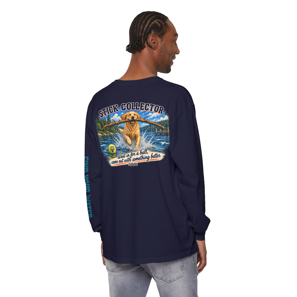 Wet Dog "Stick Collector" graphic Long Sleeve T-Shirt | find your water sleeve print