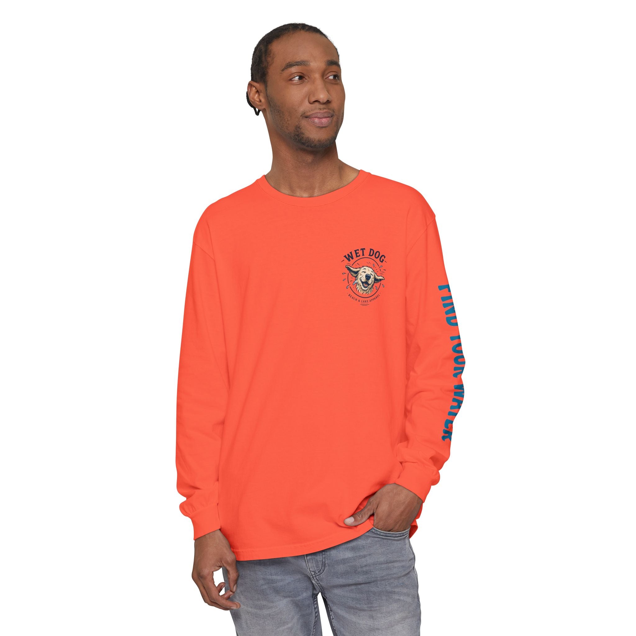 Wet Dog Shake Logo Long Sleeve T-Shirt | Find Your Water sleeve print