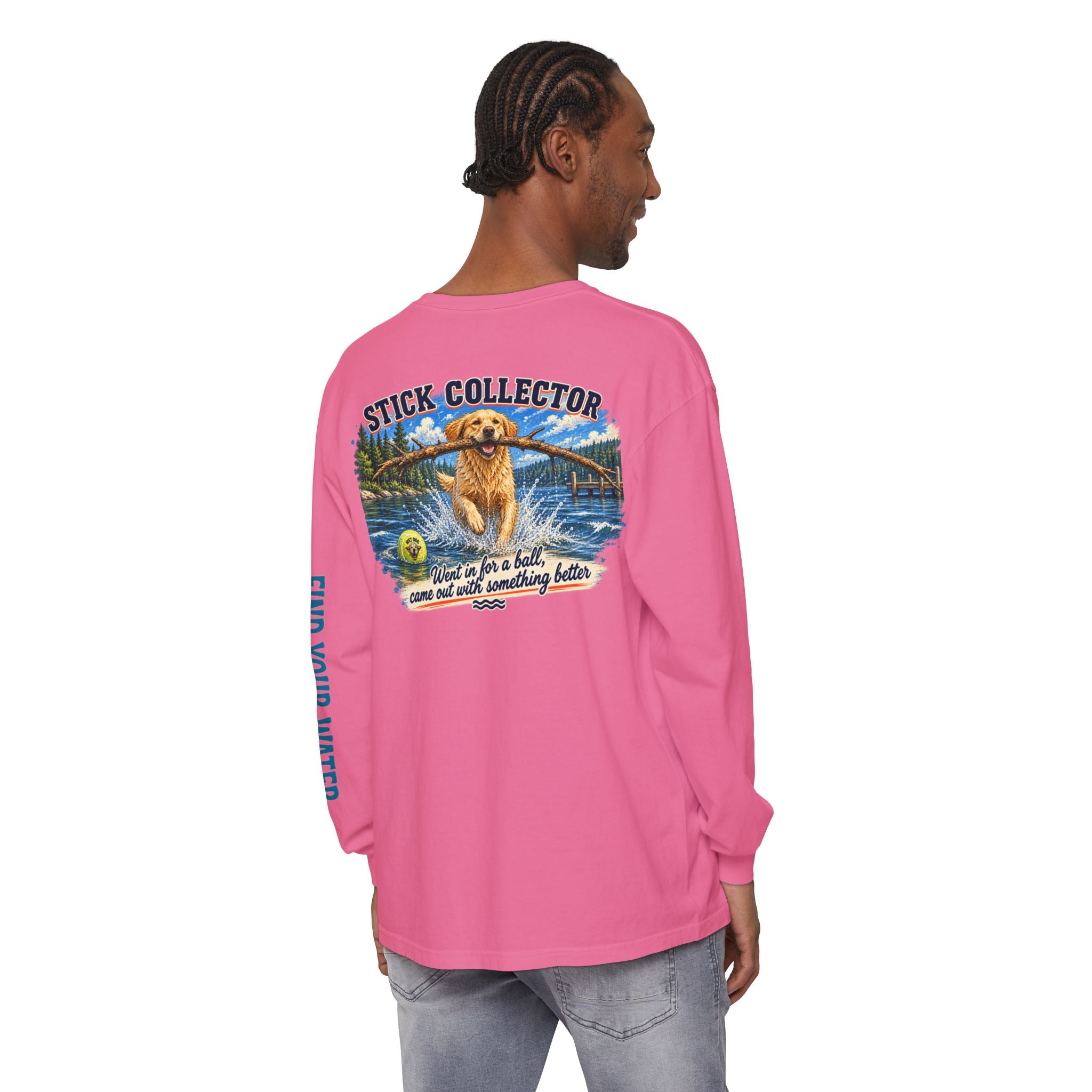 Wet Dog "Stick Collector" graphic Long Sleeve T-Shirt | find your water sleeve print