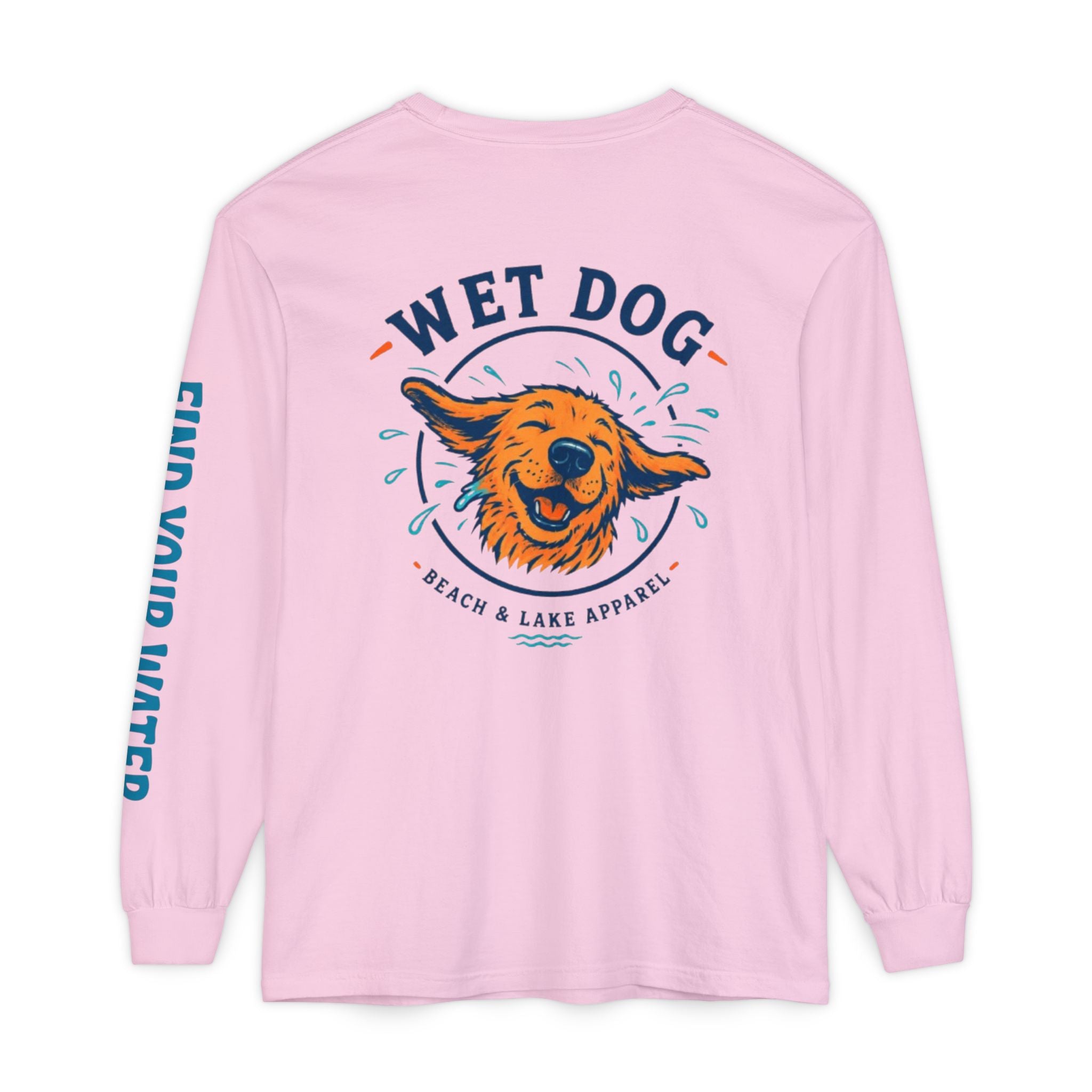 Wet Dog Shake Logo Long Sleeve T-Shirt | Find Your Water sleeve print