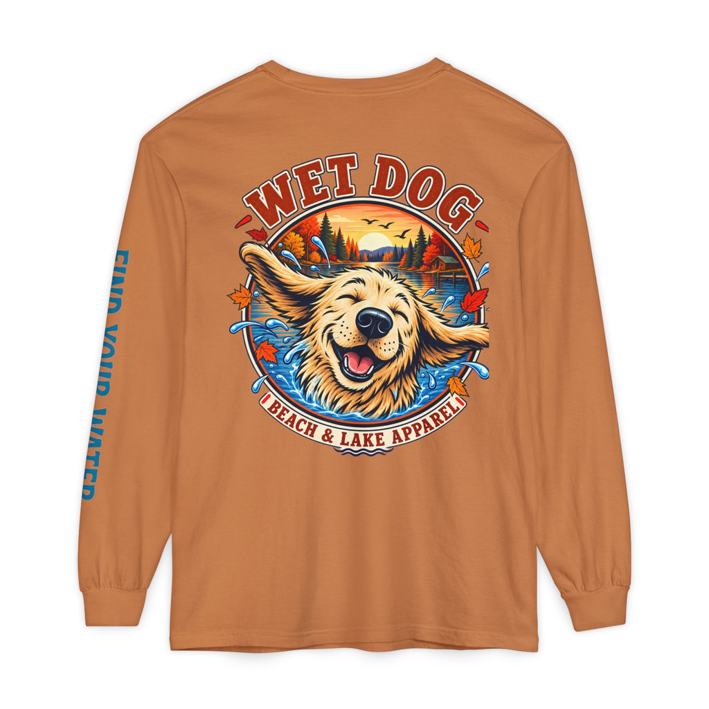 Autumn Leaves Shake Wet Dog Long Sleeve T-Shirt | Beach & Lake Apparel