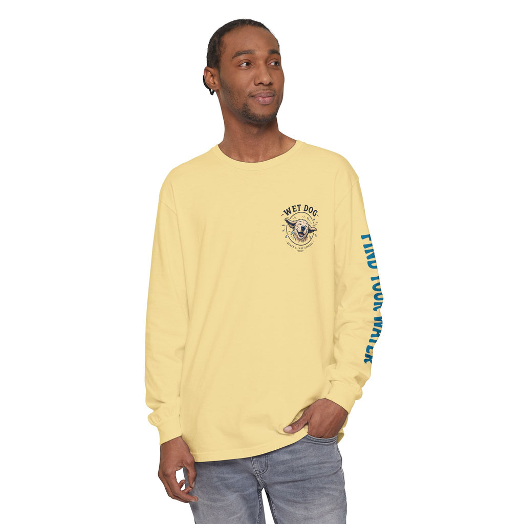 Wet Dog Shake Logo Long Sleeve T-Shirt | Find Your Water sleeve print