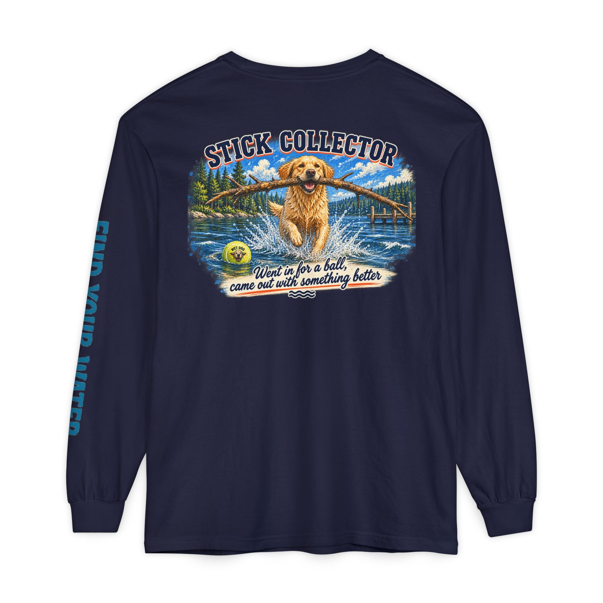 Wet Dog "Stick Collector" graphic Long Sleeve T-Shirt | find your water sleeve print