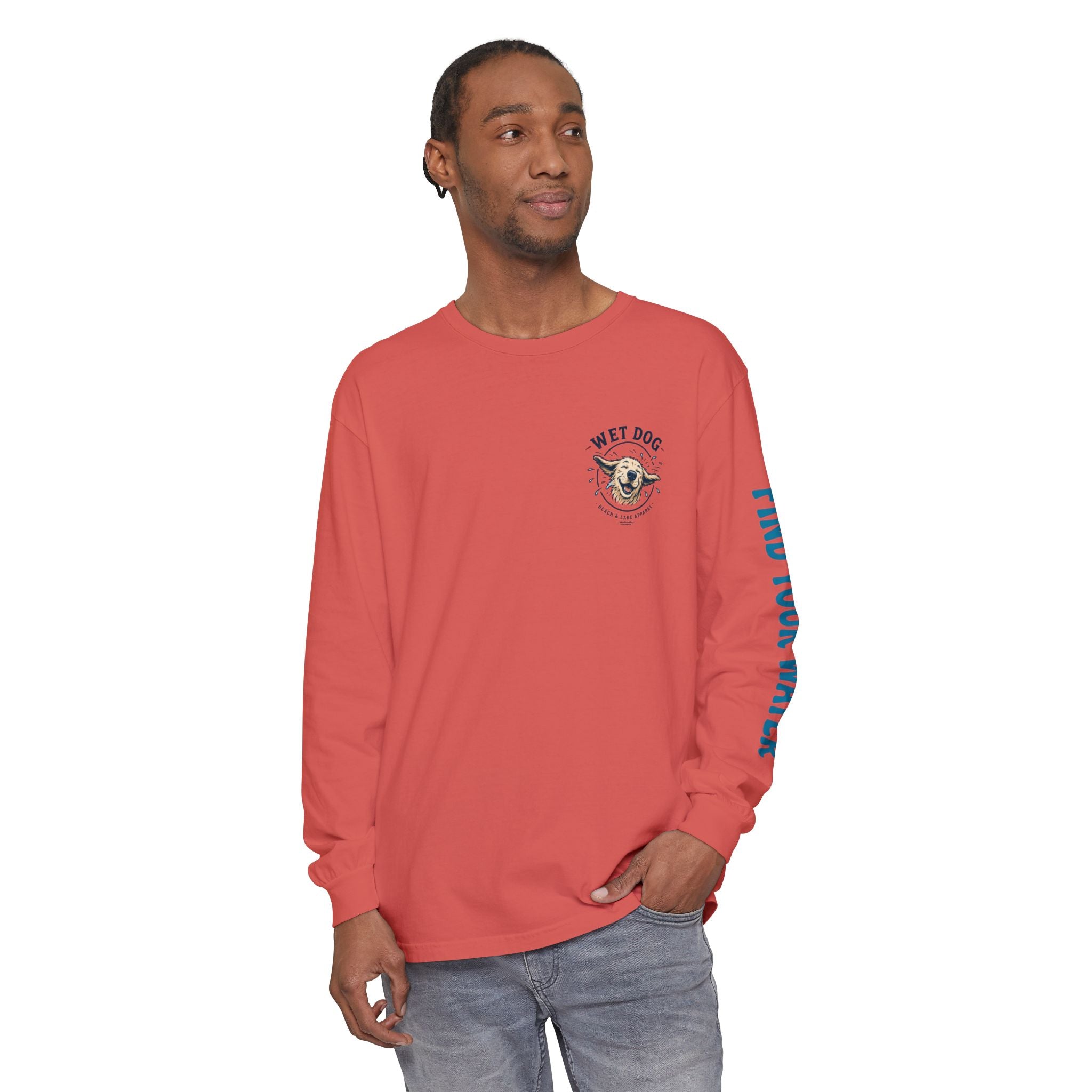 Wet Dog Shake Logo Long Sleeve T-Shirt | Find Your Water sleeve print
