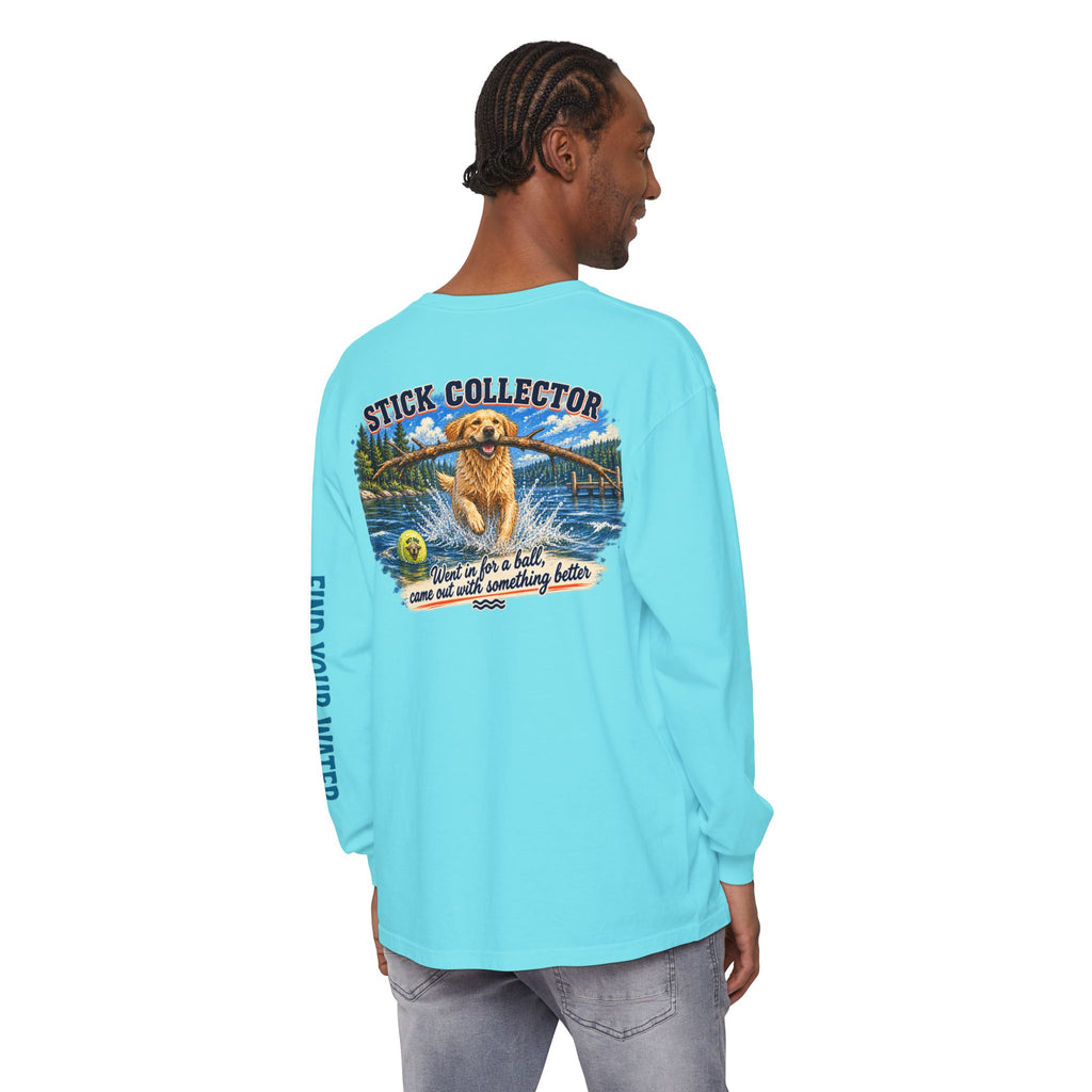 Wet Dog "Stick Collector" graphic Long Sleeve T-Shirt | find your water sleeve print