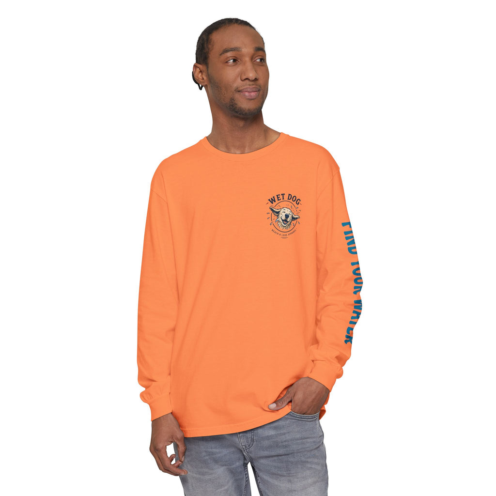 Wet Dog Shake Logo Long Sleeve T-Shirt | Find Your Water sleeve print