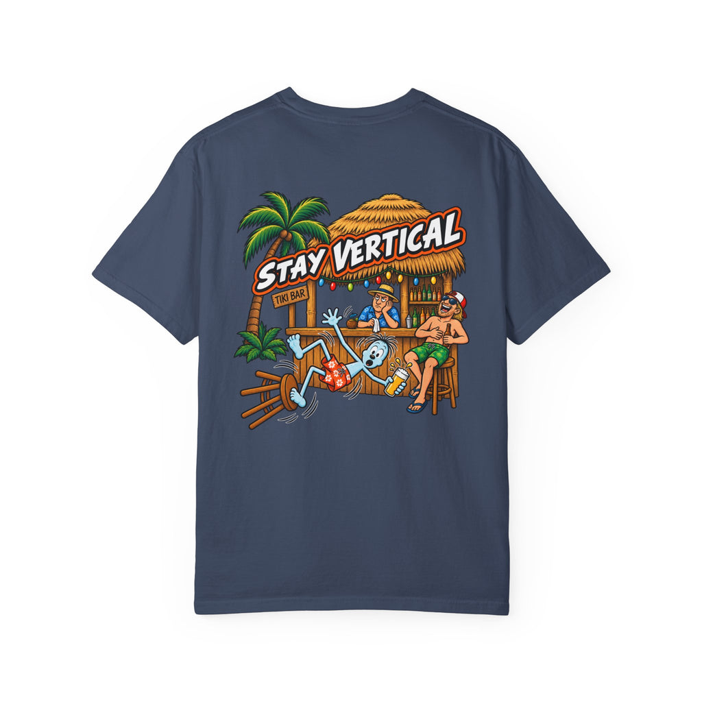 Stay Vertical Fall off Bar Stool T-shirt | Tropical Beach Bar Stool Fall